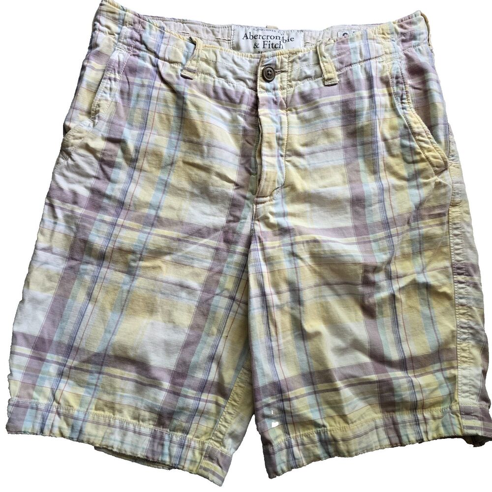 Abercrombie & Fitch Men’s Shorts Plaid Heavy Button Fly Cargo Shorts Size 34